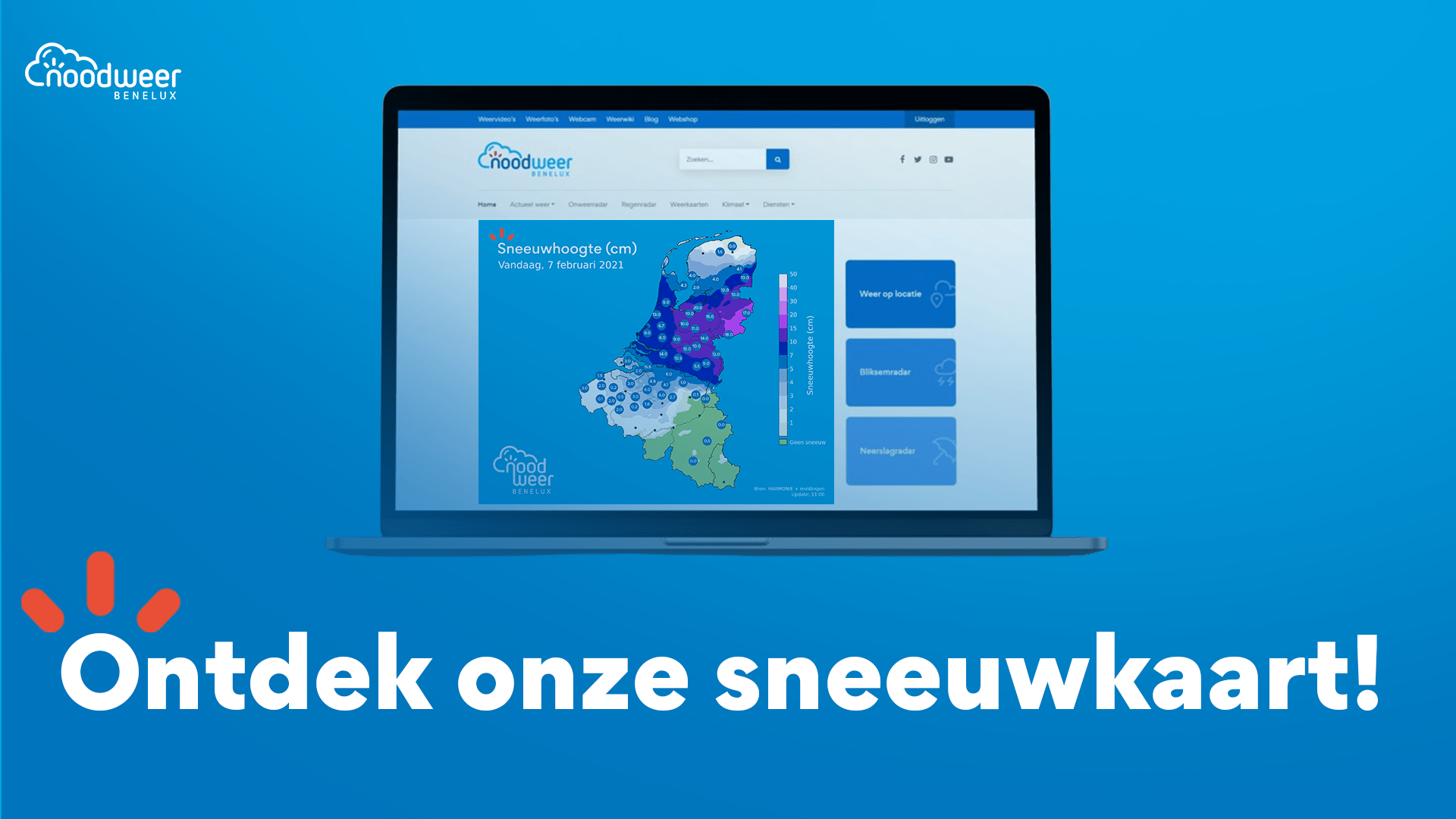 Actuele sneeuwkaart met sneeuwhoogtes NoodweerBenelux