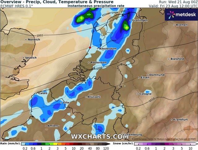 Verwachting volgens ECMWF voor vrijdag 14:00 uur van de Formule 1 race van Nederland 2024