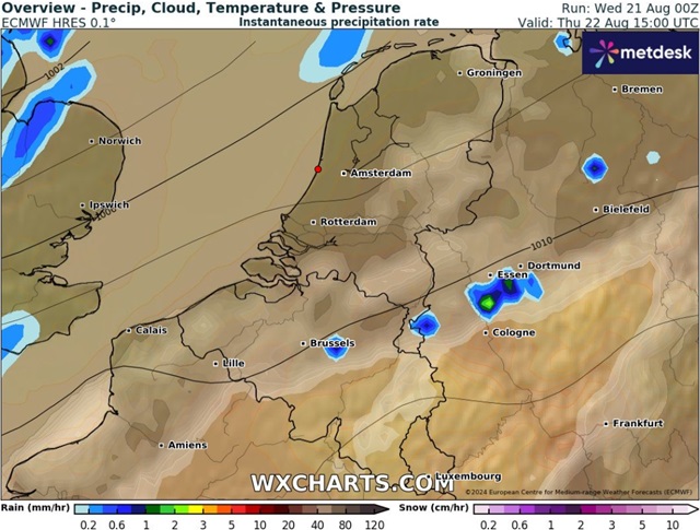 Verwachting volgens ECMWF voor vrijdag 17:00 uur van de Formule 1 race van Nederland 2024