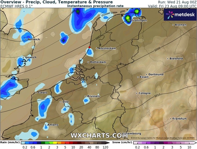 Verwachting volgens ECMWF voor zaterdag 11:00 uur van de Formule 1 race van Nederland 2024