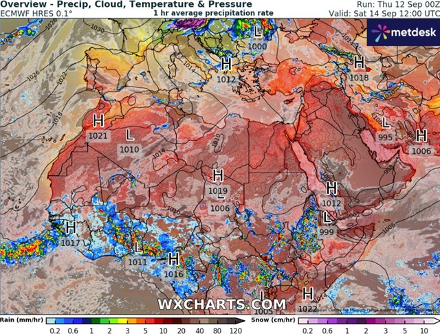 Verwachting volgens ECMWF voor kwalificatie van de Formule 1 race van Azerbeidjan 2024