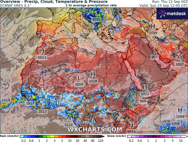 Verwachting volgens ECMWF voor de Formule 1 race van Azerbeidjan 2024